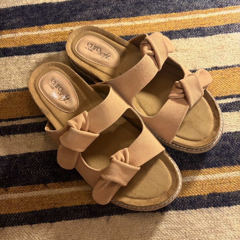 EuroSoft Golden Slide Sandals 8M Light Pink Faux Suede Knot Bow Casual Slip on